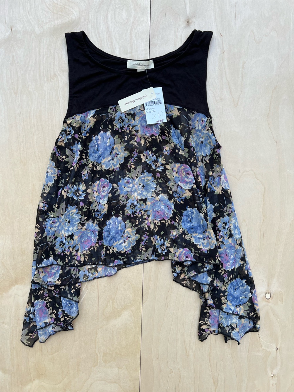 painted threads Black Floral Top